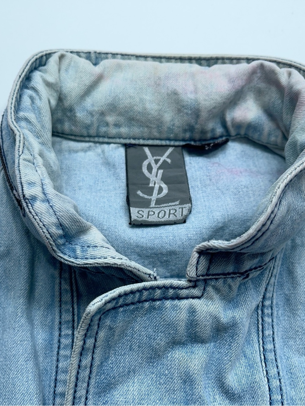 Vtg Saint Laurent YSL SPORT Denim Vest Mens Size Small Faded Blue Distressed - Picture 6 of 16